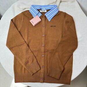 MIUMIU Letter Print Lapel Pullover Long Sleeve Cashmere Sweater for Women, Size